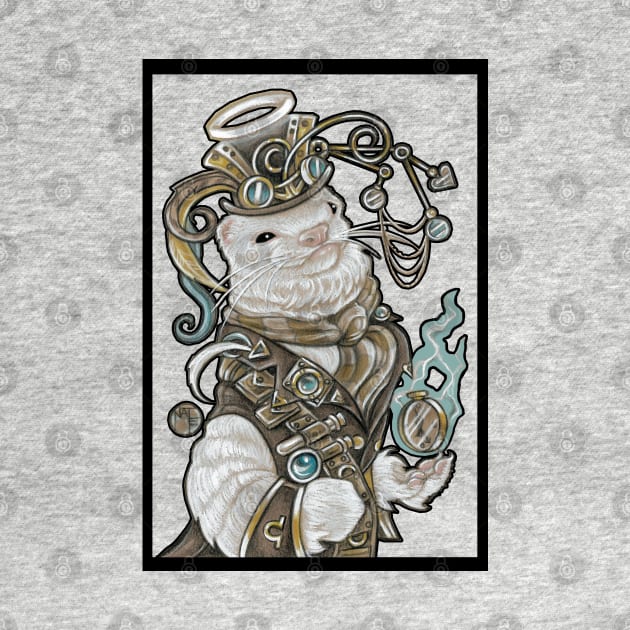 Steampunk Angel Ferret - Black Outline by Nat Ewert Art